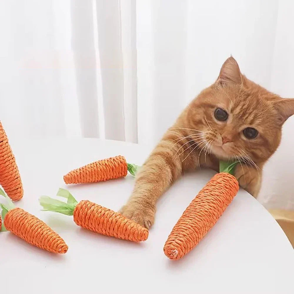 1PC Cat Toy Sound Carrot Shape Teasing Cat Stick Unboring Molar Stick Bite Resistant Cat Scratch Board Pet Products