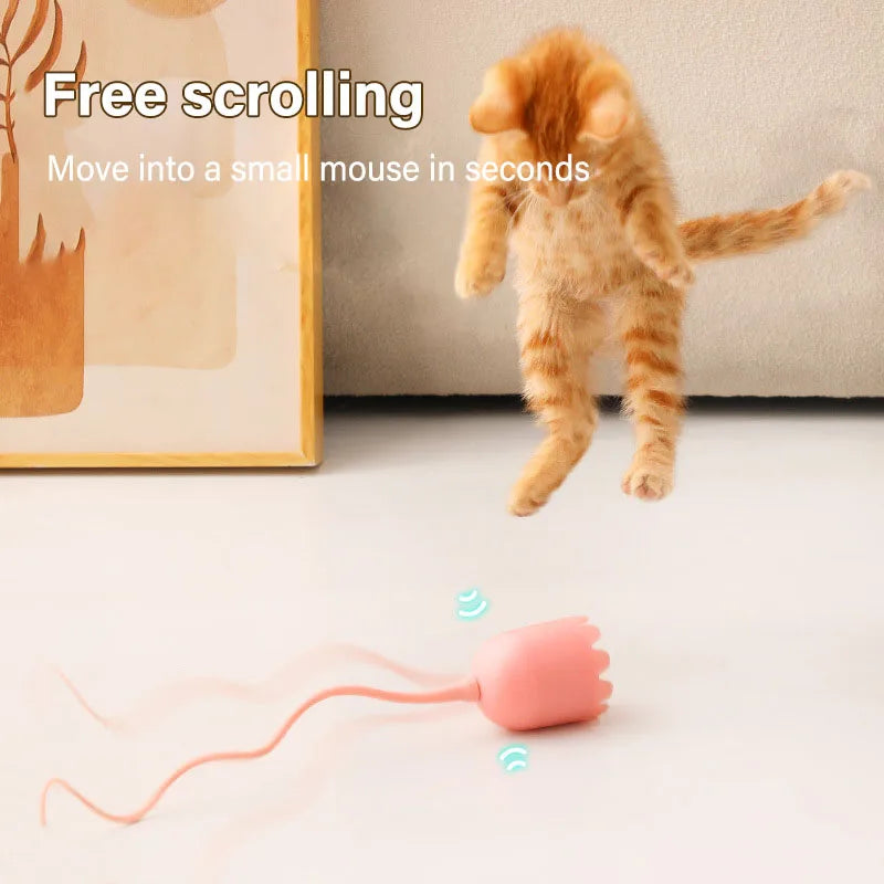 USB Electric Intelligent Rolling Ball Toy Cats Pet Silicone Automatic Rotate Mouse Tail Kitten Teaser Stick Interactive Cat Toys