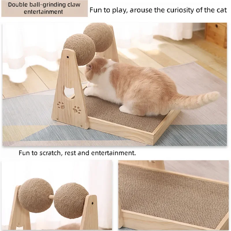 Sisal cat paw ball turntable solid wood cat scratching board durable scratching ball solid wood scratching board cat toy