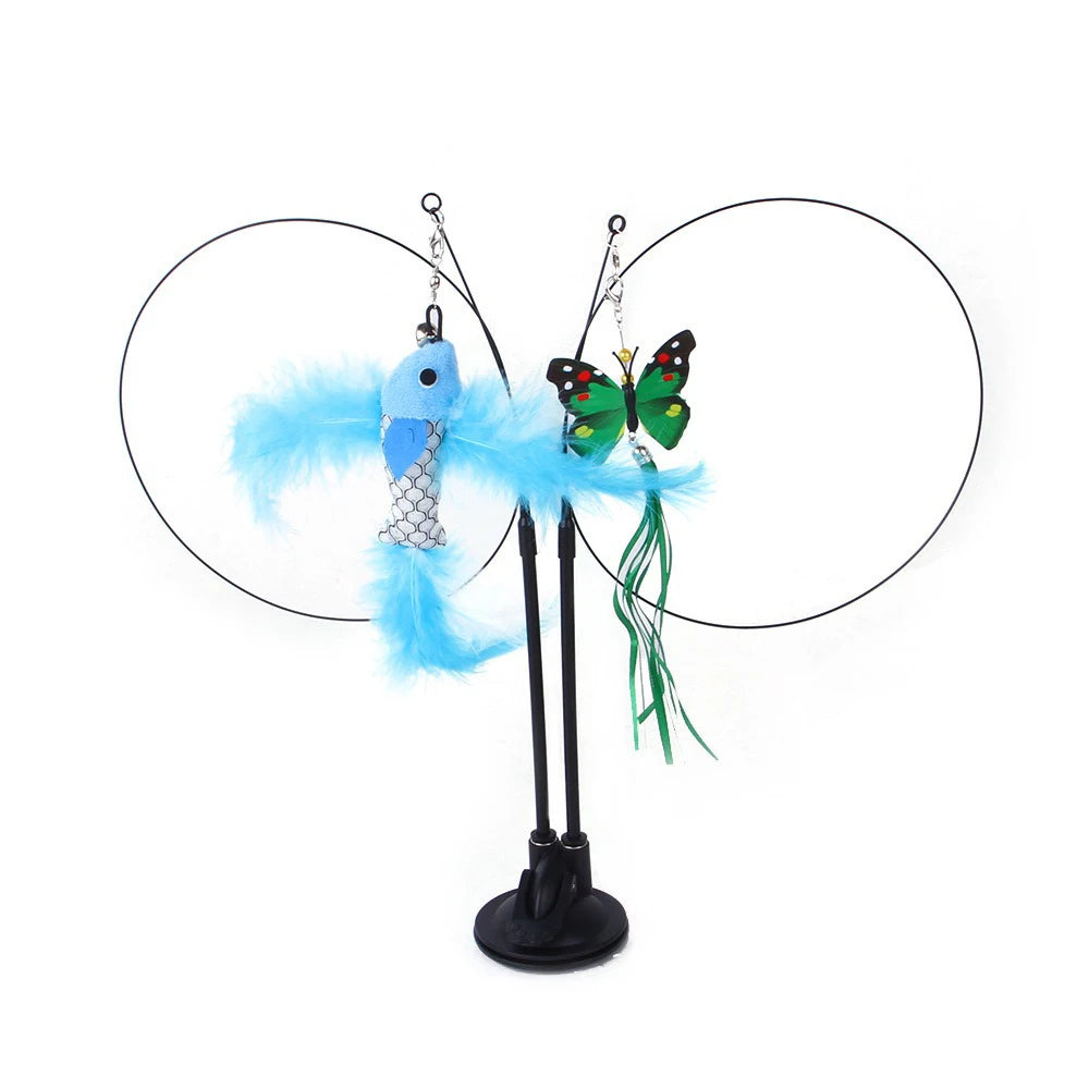 Cat Toys Simulation Bird interactive Sucker Feather Bird with Bell Cat Stick Toy for Kitten Playing Teaser Wand Toy Cat Supplies