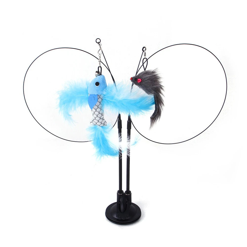 Cat Toys Simulation Bird interactive Sucker Feather Bird with Bell Cat Stick Toy for Kitten Playing Teaser Wand Toy Cat Supplies