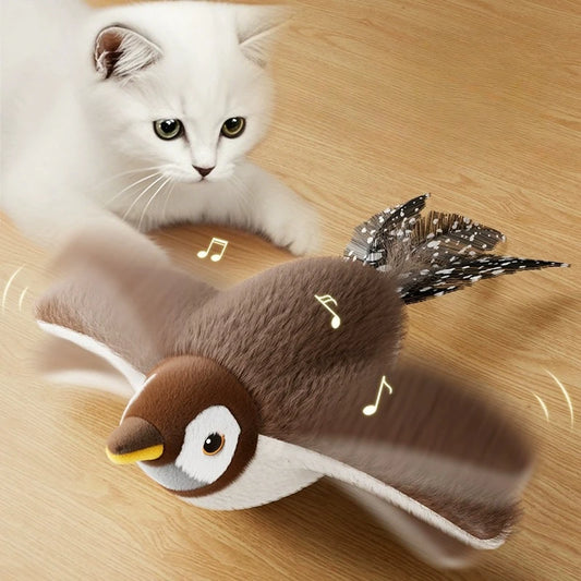 Interactive Cat Toys Rechargeable Electric Flapping Wings Bird Cat Toy Sound Chirping Bird Catnip Touch Activated Plush Toy