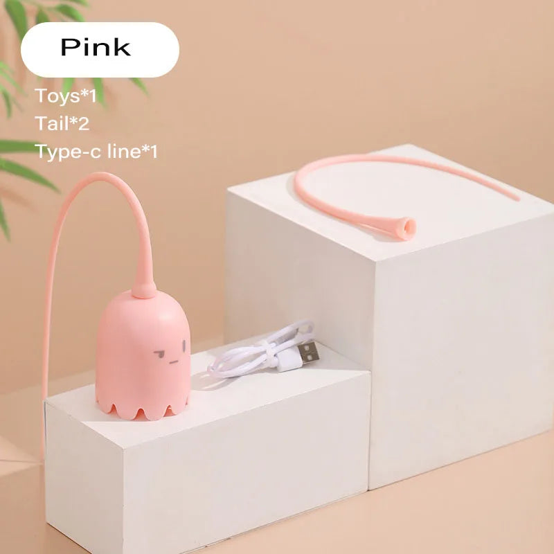 USB Electric Intelligent Rolling Ball Toy Cats Pet Silicone Automatic Rotate Mouse Tail Kitten Teaser Stick Interactive Cat Toys