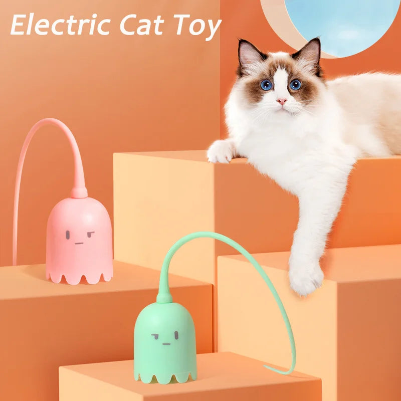 USB Electric Intelligent Rolling Ball Toy Cats Pet Silicone Automatic Rotate Mouse Tail Kitten Teaser Stick Interactive Cat Toys