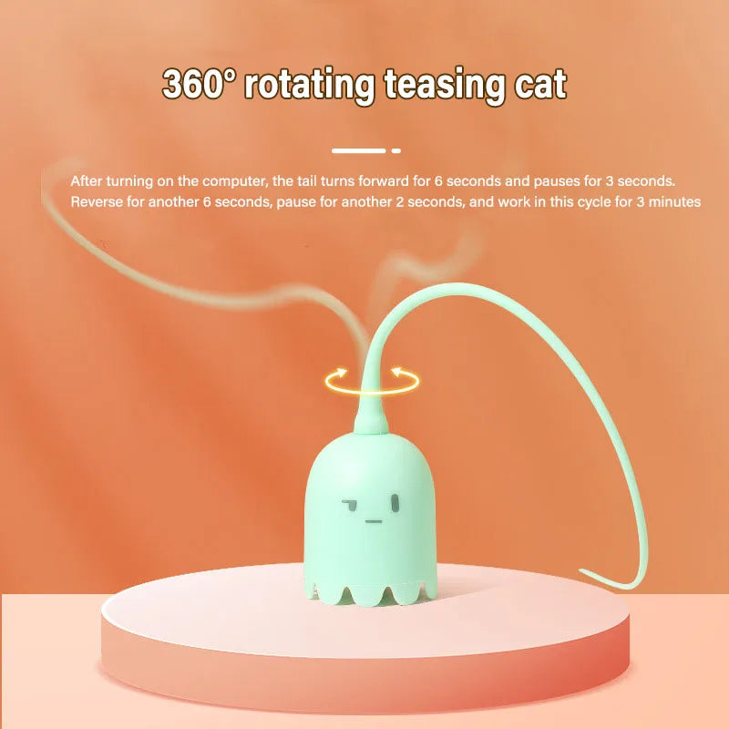 USB Electric Intelligent Rolling Ball Toy Cats Pet Silicone Automatic Rotate Mouse Tail Kitten Teaser Stick Interactive Cat Toys