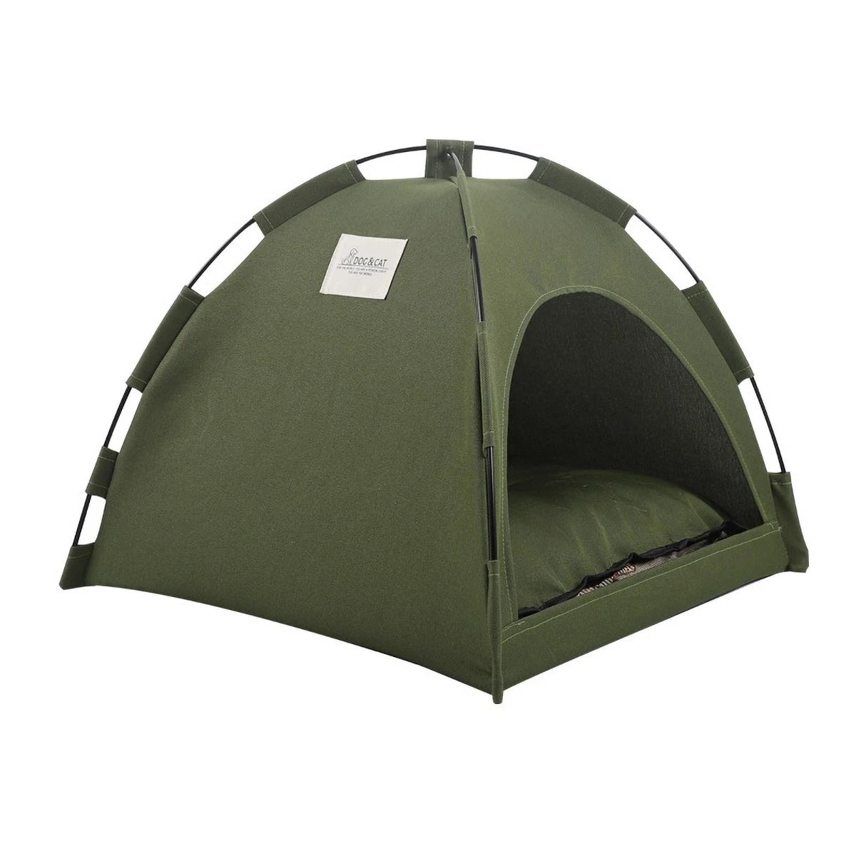 Summer Plain Color Pet Tent Bed, Breathable Canvas & Ice Silk Mat, Semi-Enclosed Design for Cats & Small Dogs Cats Beds