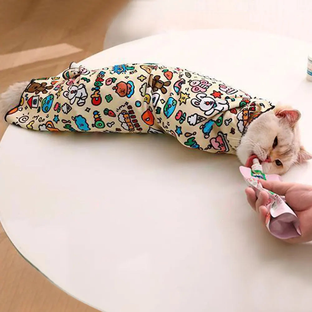 Cat Grooming Wrap Self-Adherent Cat Swaddle Burrito Wrap Anti-Bite Anti-Scratch Anti-Escape for Medicine Nail Clipping Pet Tool