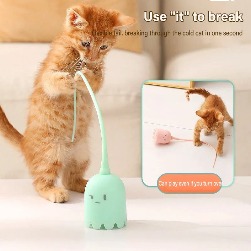 USB Electric Intelligent Rolling Ball Toy Cats Pet Silicone Automatic Rotate Mouse Tail Kitten Teaser Stick Interactive Cat Toys